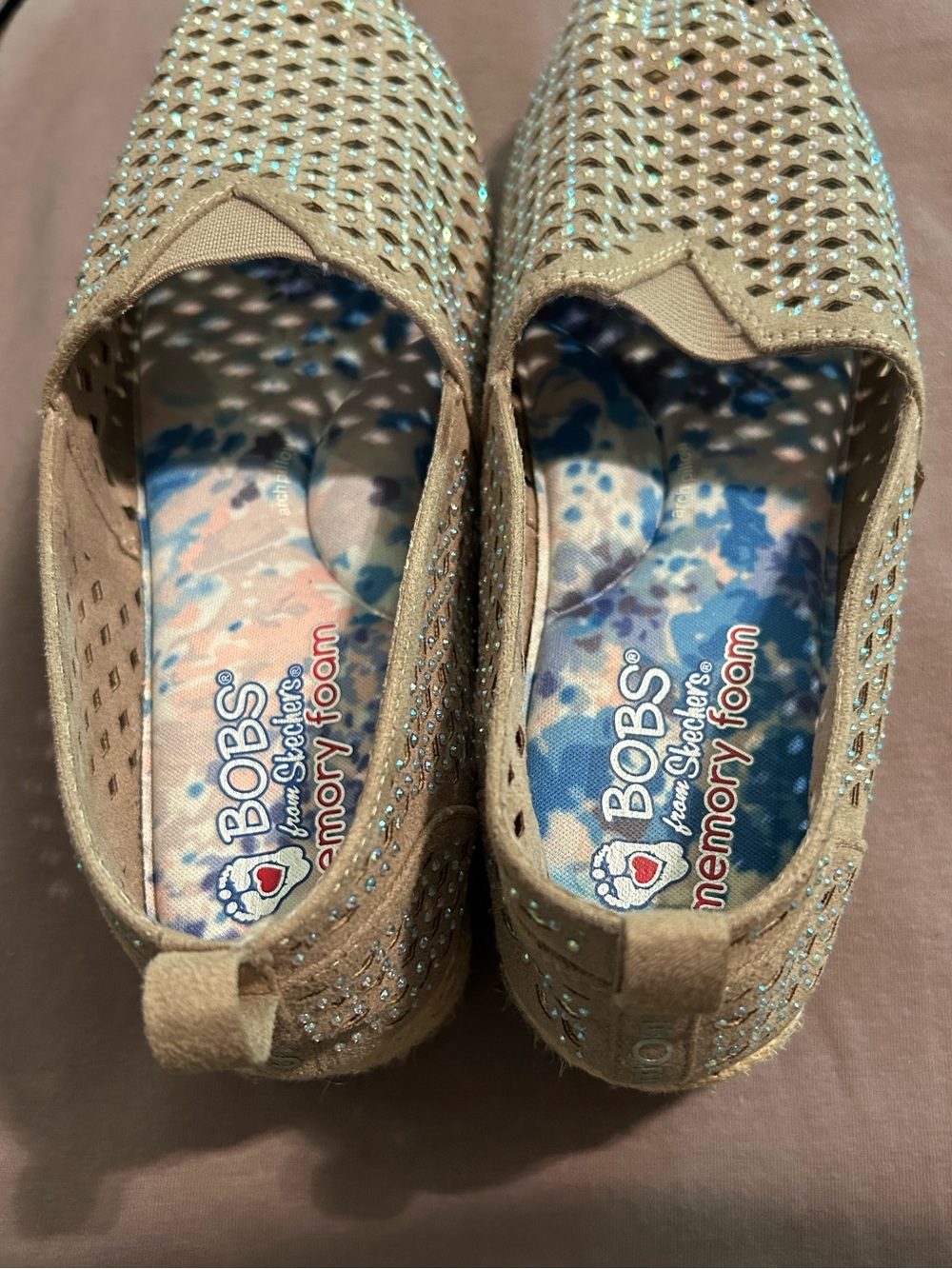 BOBS from Skechers Sparkle Slip-On Flats in Nude Women’s Size 7